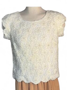 Vintage Charles & Co Hand Beaded Floral Top Ivory Size 40 US 6/8